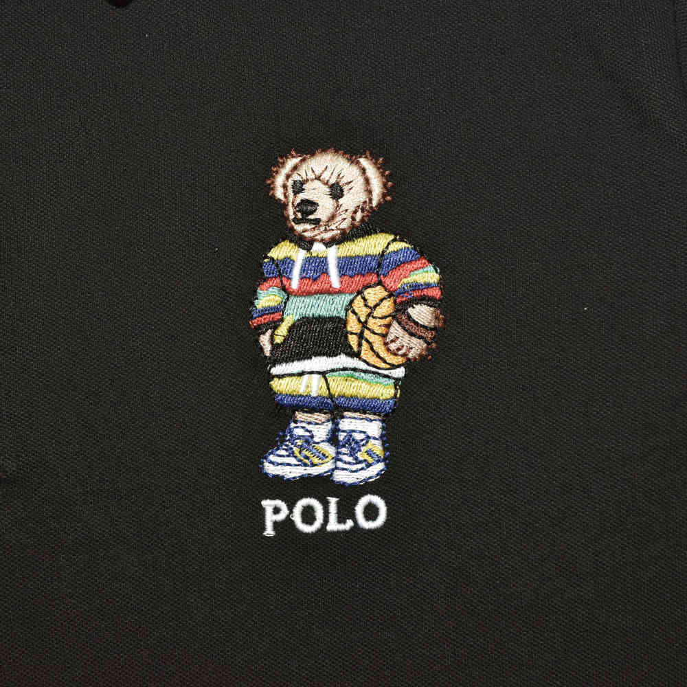 Bear Embroidered Black Polo T-shirt-3