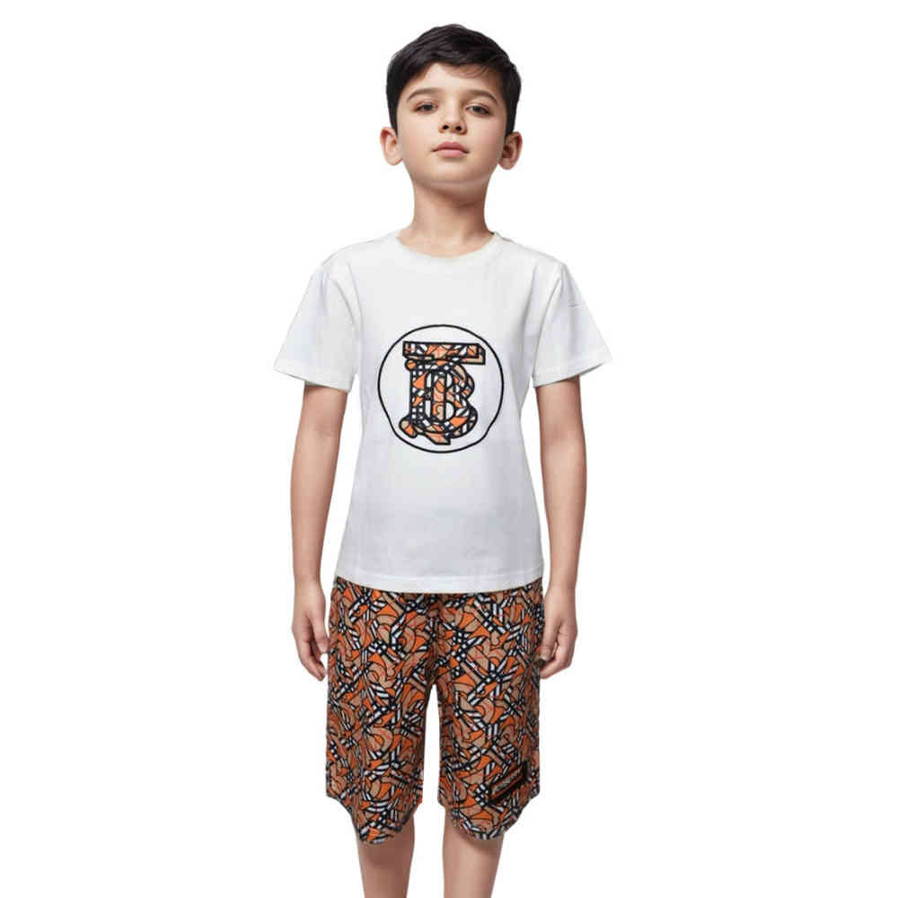 White Burberry TB Monogram Print Kids Co-ord Set