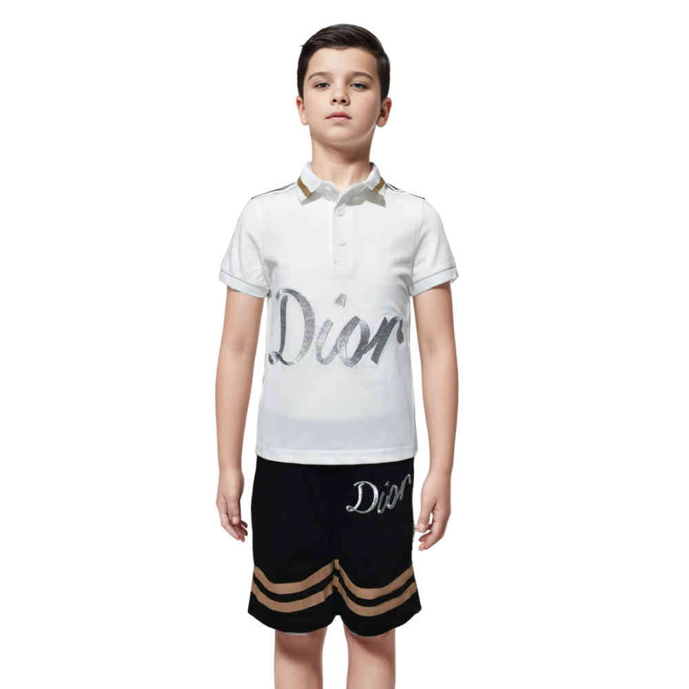 White Dior Printed Red Premium Kids Co-ord Set