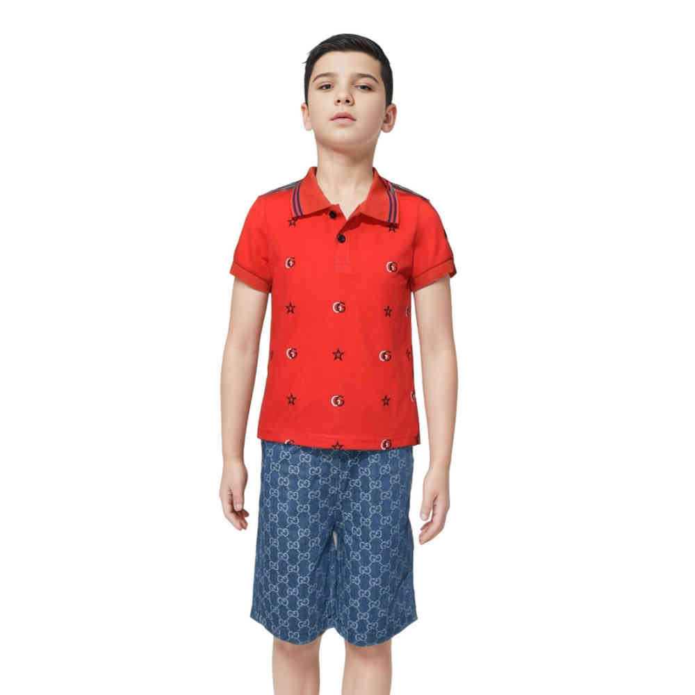Red Gucci GG Print Black Premium Quality Kids Co-ord Set