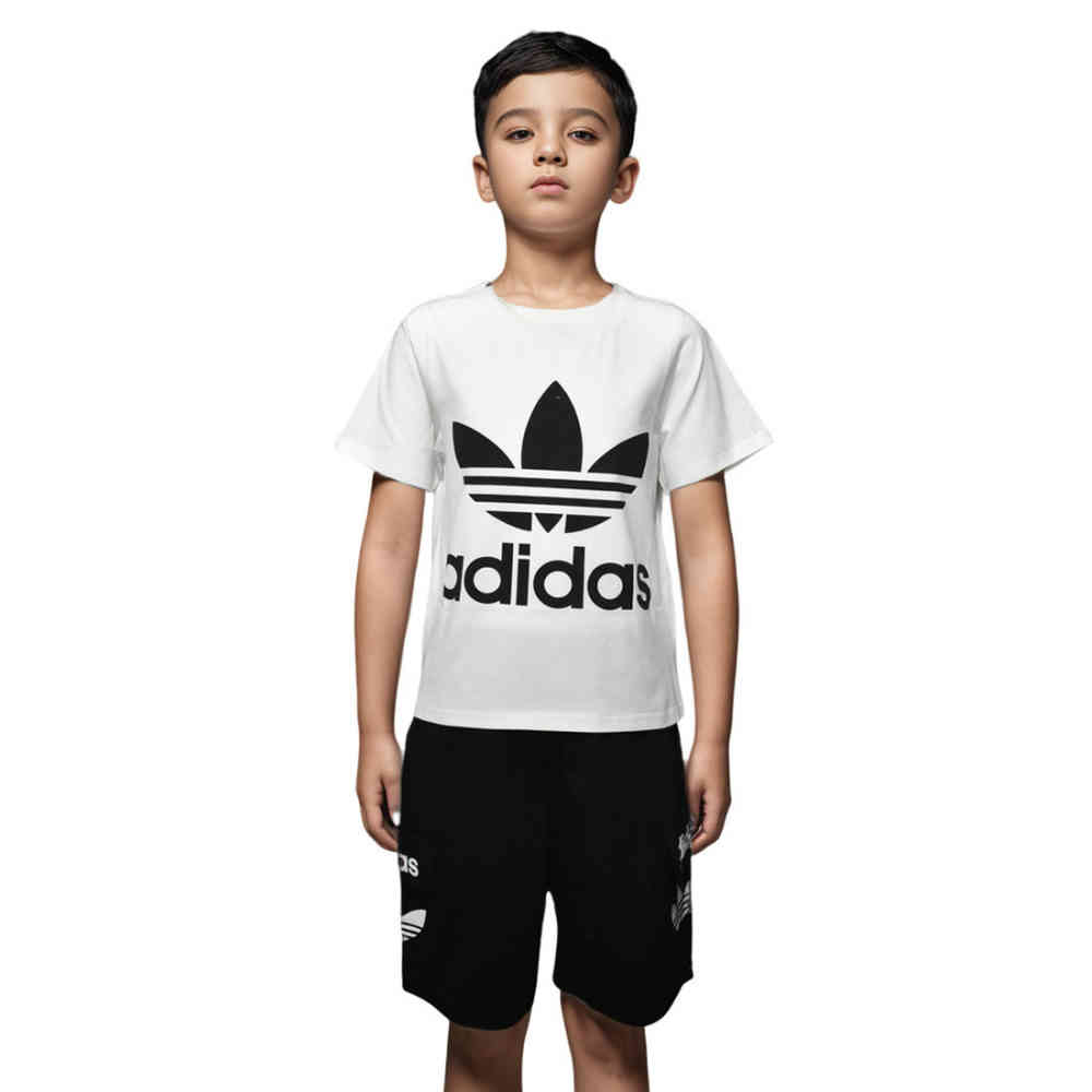 White Adidas Logo Print Black Premium Quality Kids Co-ord Set