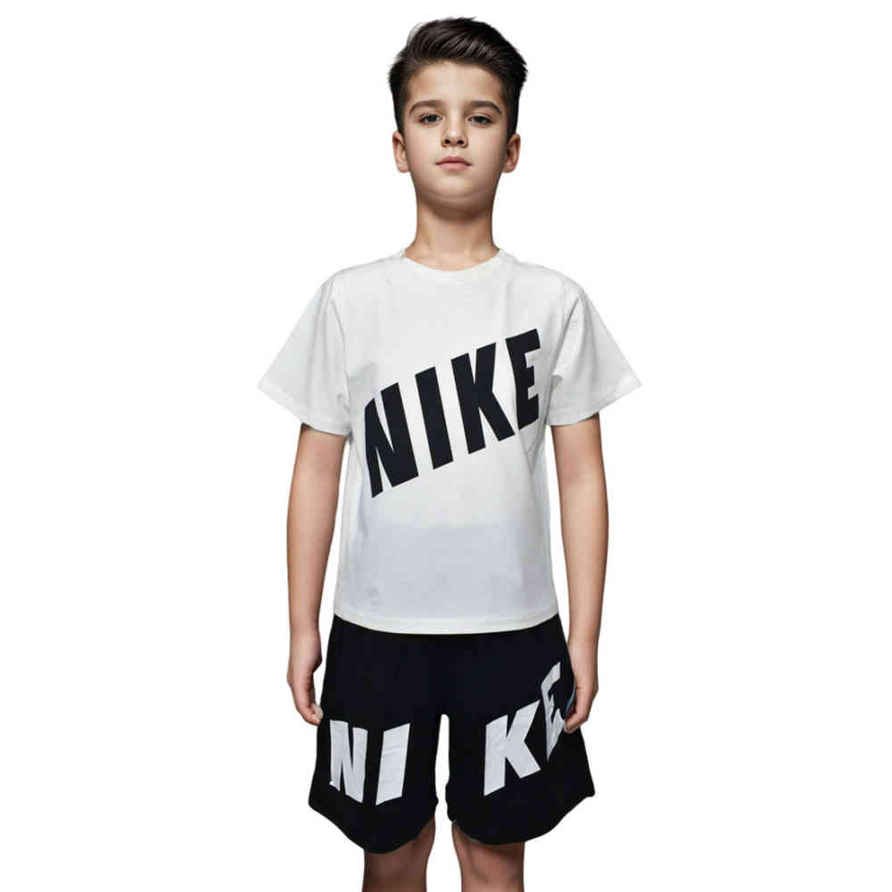 White Nike Printed Luxury Black Premium Kids Co-ord Set