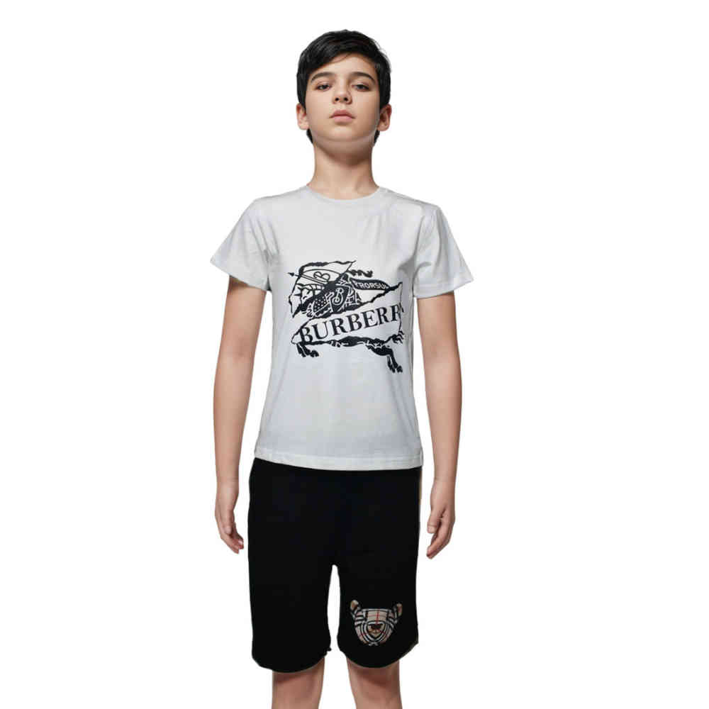 White Burberry Logo Print Black Premium Quality Kids Co-ord Set