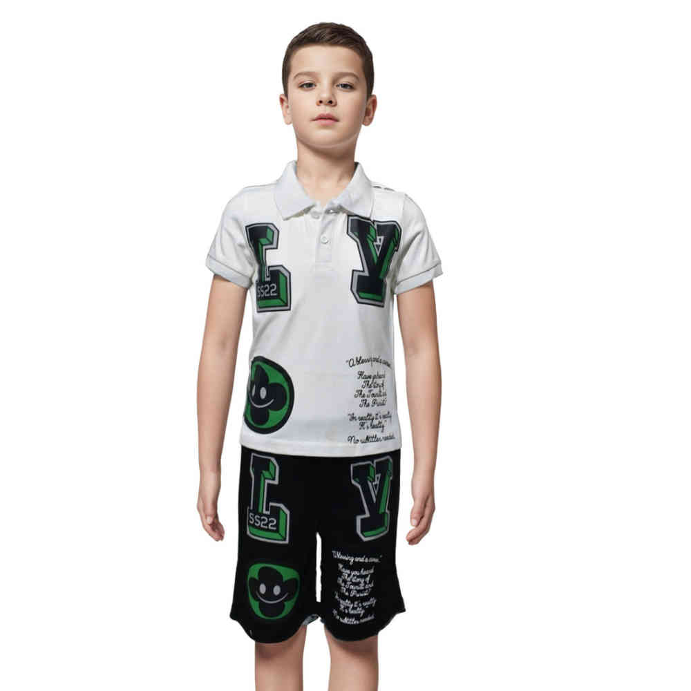 White Louis Vuitton Printed Black Premium Kids Co-ord Set