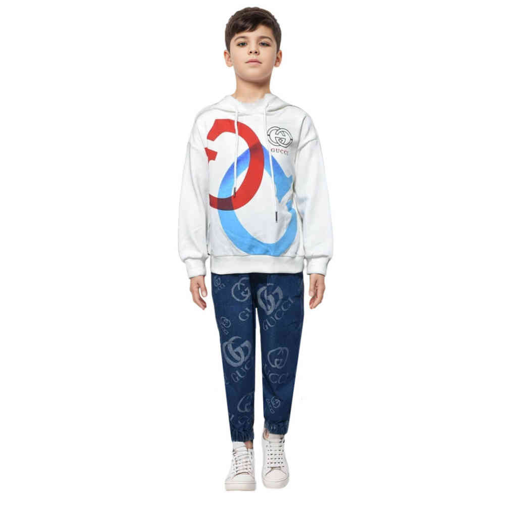 White Gucci Printed Red Premium Kids Co-ord Set
