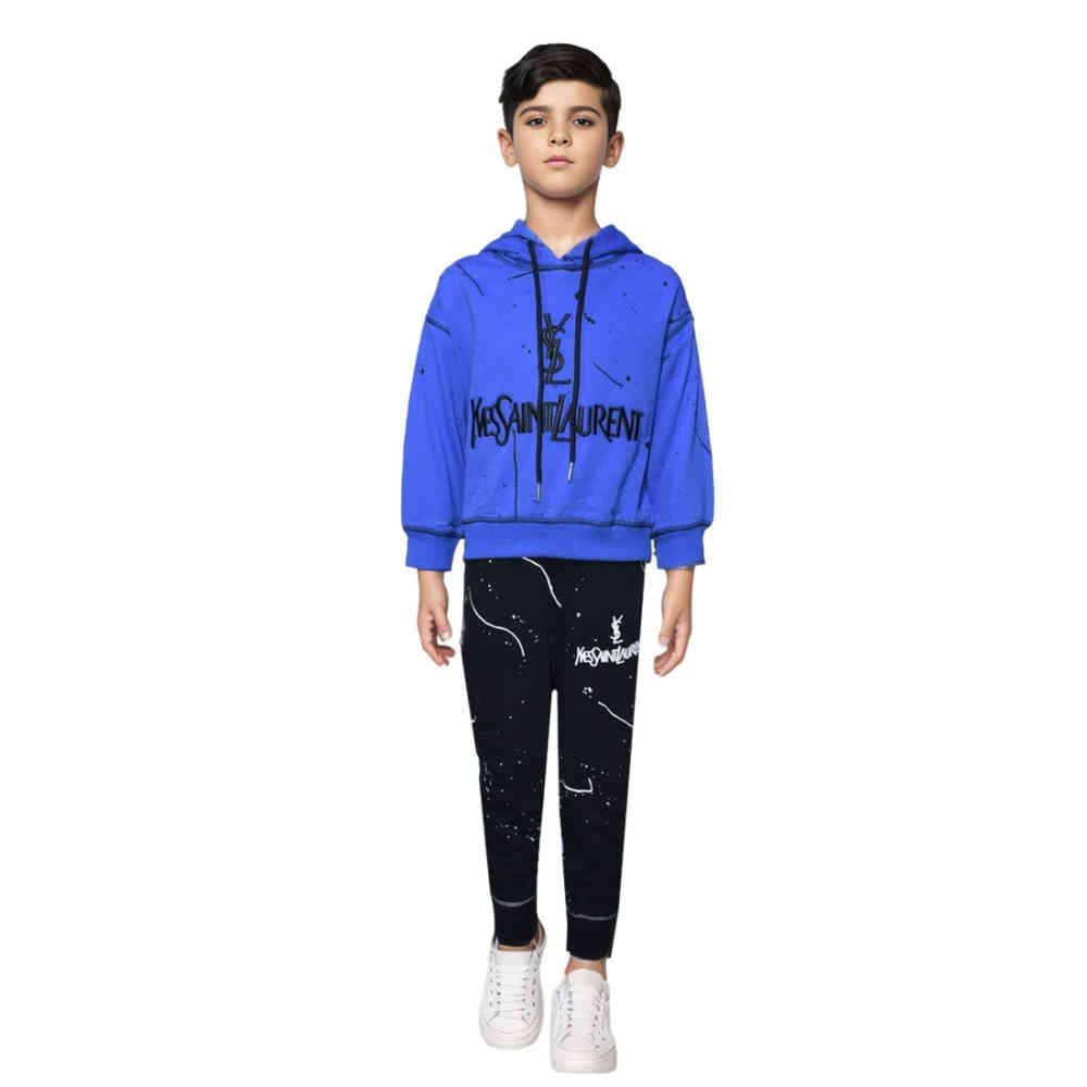 Blue Saint Laurent logo Embroidery Black Premium Kids Co-ord Set