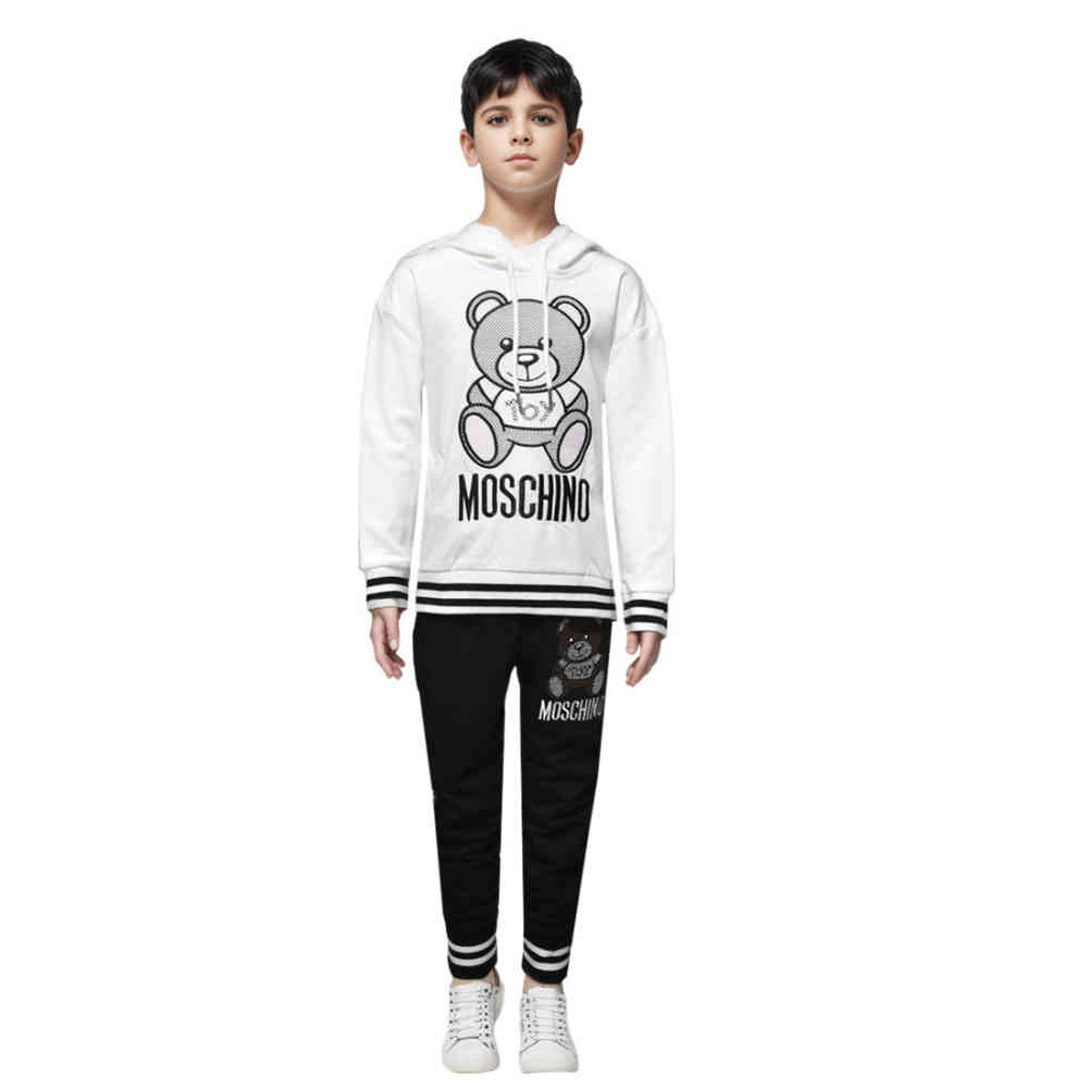 White Moschino Red Embroidery Teddy-Bear Kids Co-ord Set
