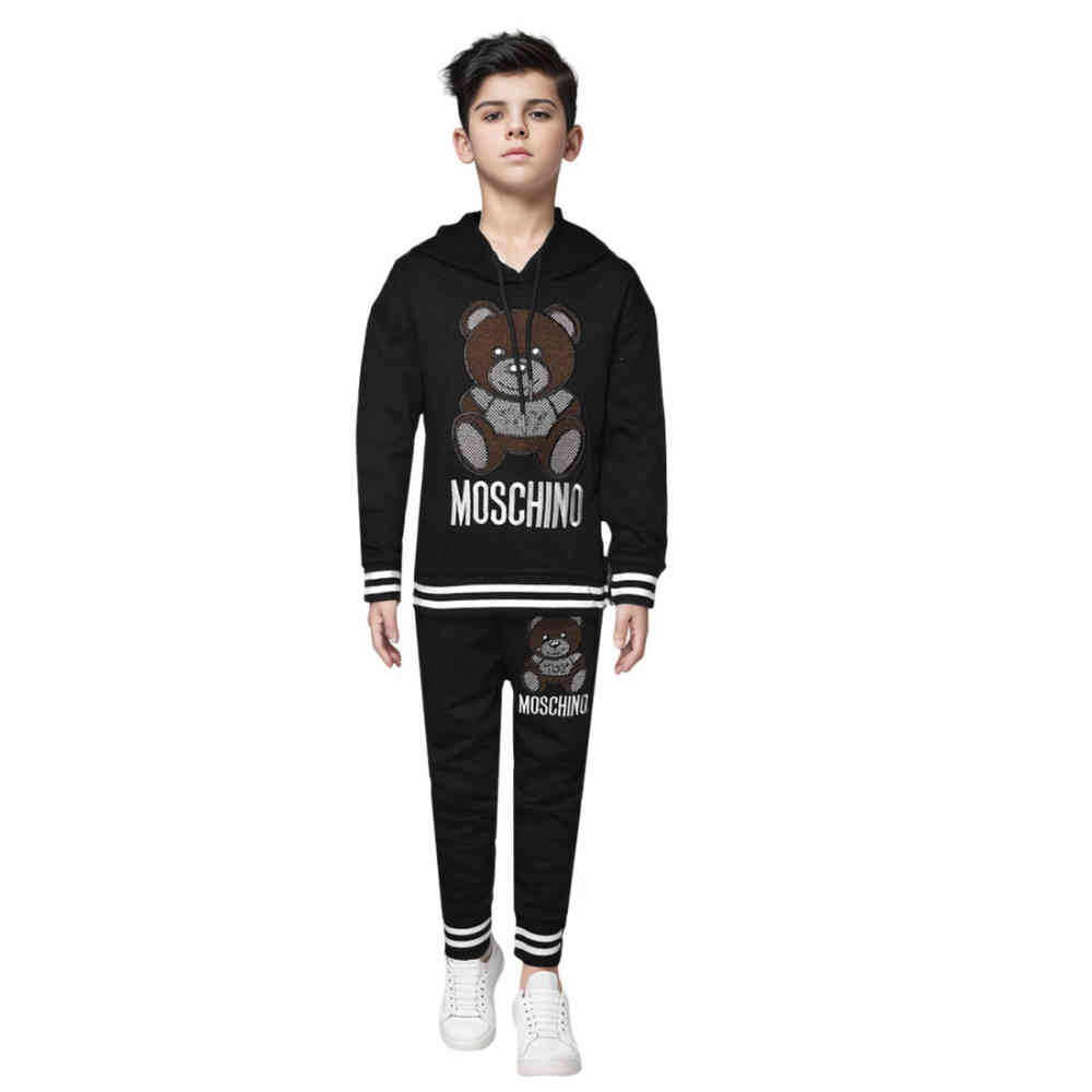 Black Moschino Red Embroidery Teddy-Bear Kids Co-ord Set