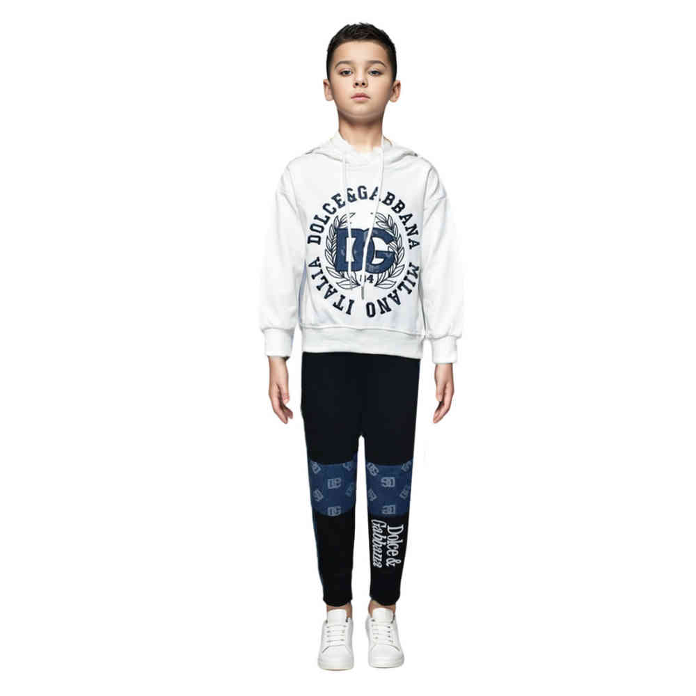 White Dolce & Gabbana Logo Print Black Premium Kids Co-ord Set