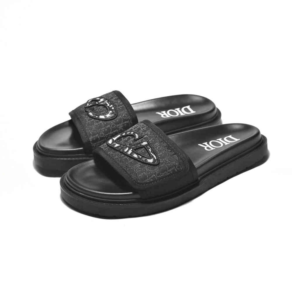 Black Dior Grey Premium Luxury Men's Flip-flops