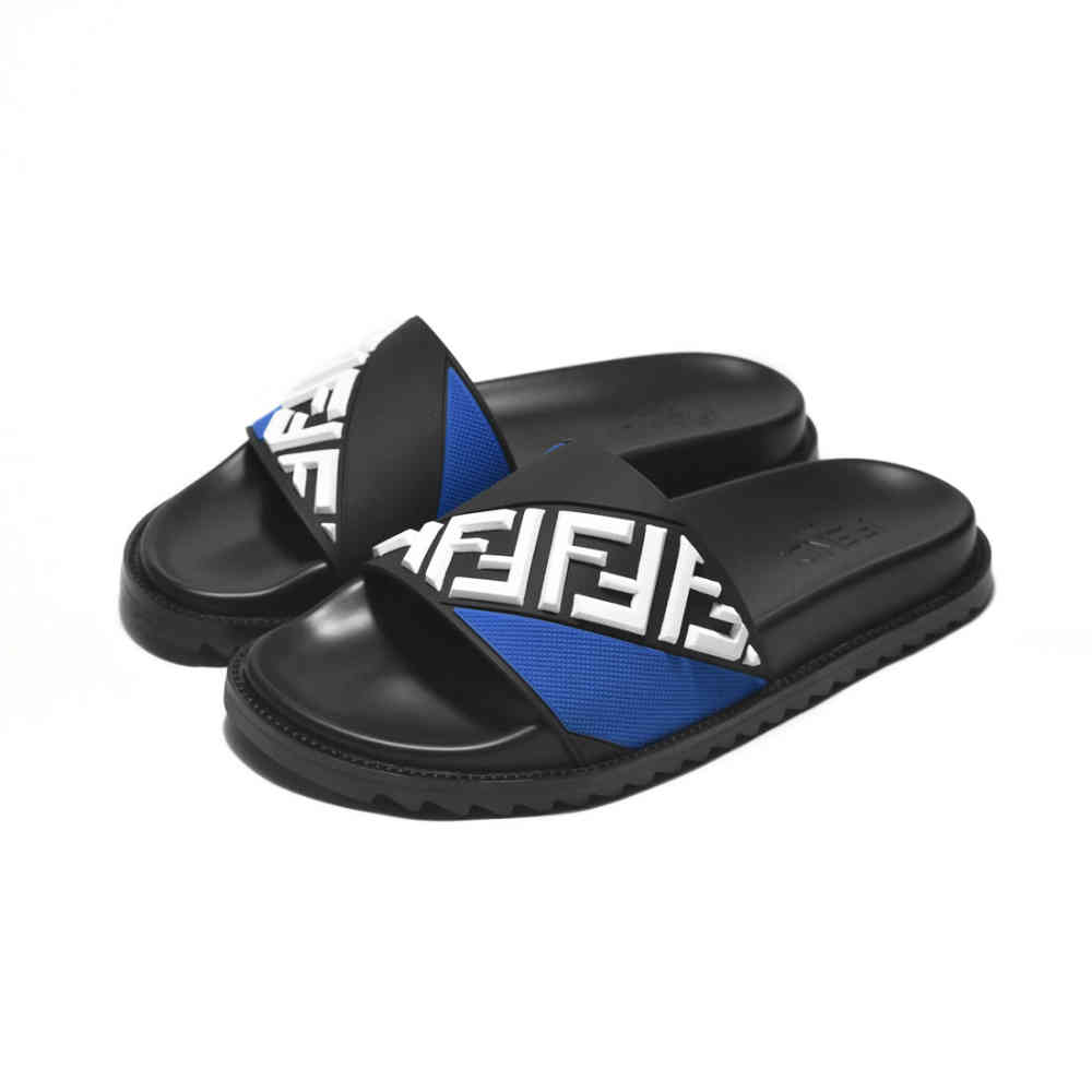 Black & Blue Fendi Embossed logo Grey & Yellow Premium Flip-flops
