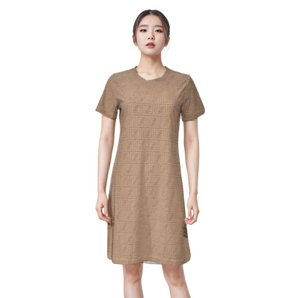 Fendi Embossed Brown Premium Cotton Dress-1