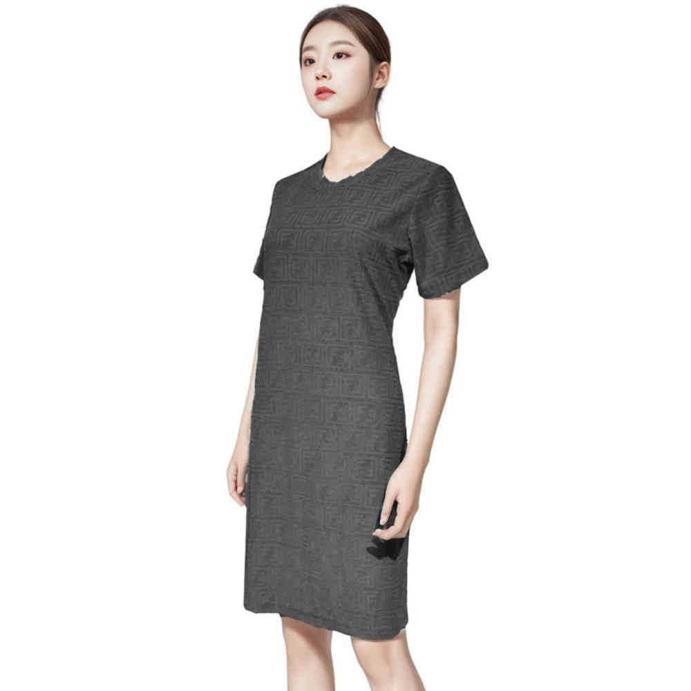 Grey Fendi Embossed Brown Premium Cotton Dress