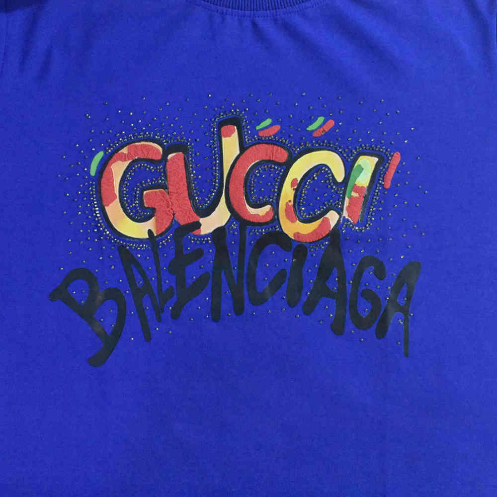 Gucci x Balenciaga Print Blue Women T-shirt-3
