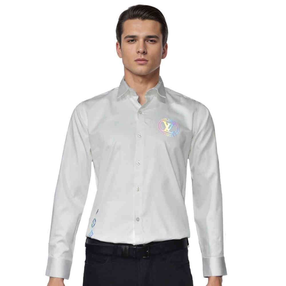 White Louis Vuitton logo Print Navy Blue Luxury Shirt