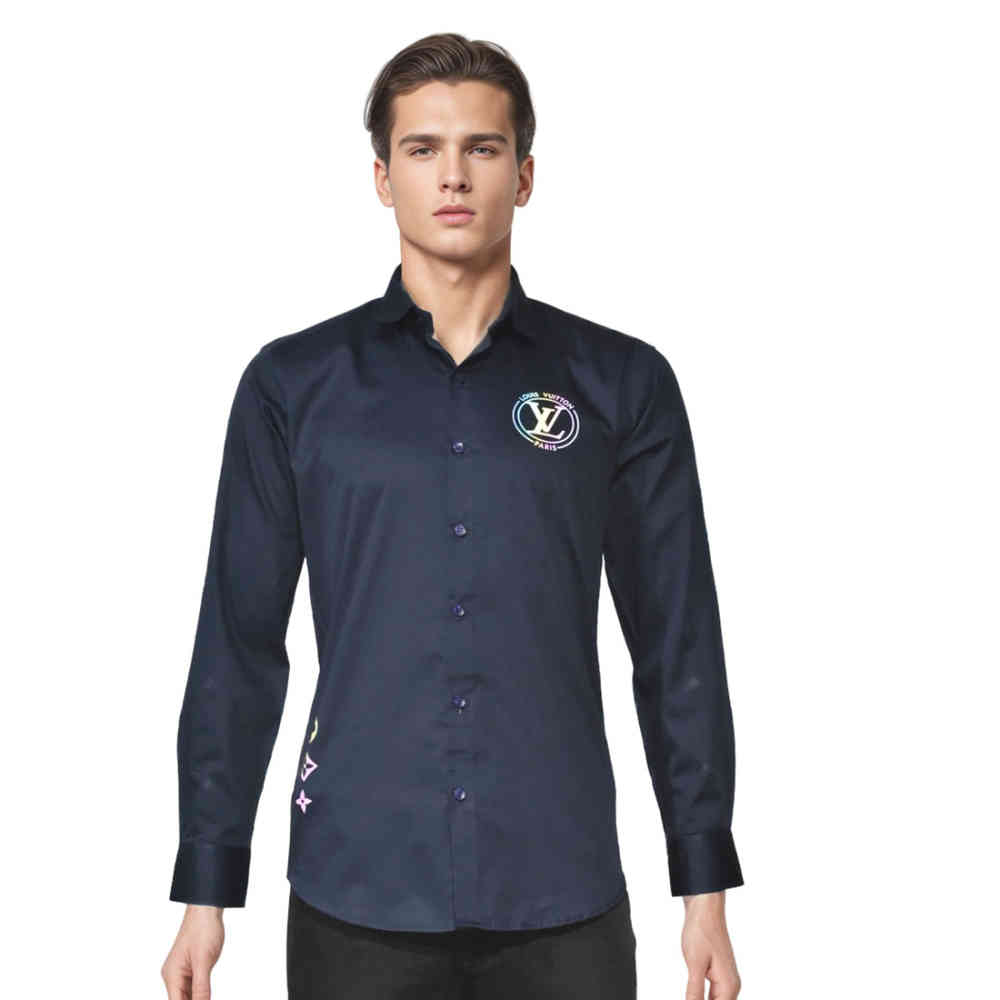 Louis Vuitton logo Print Navy Blue Luxury Shirt-3