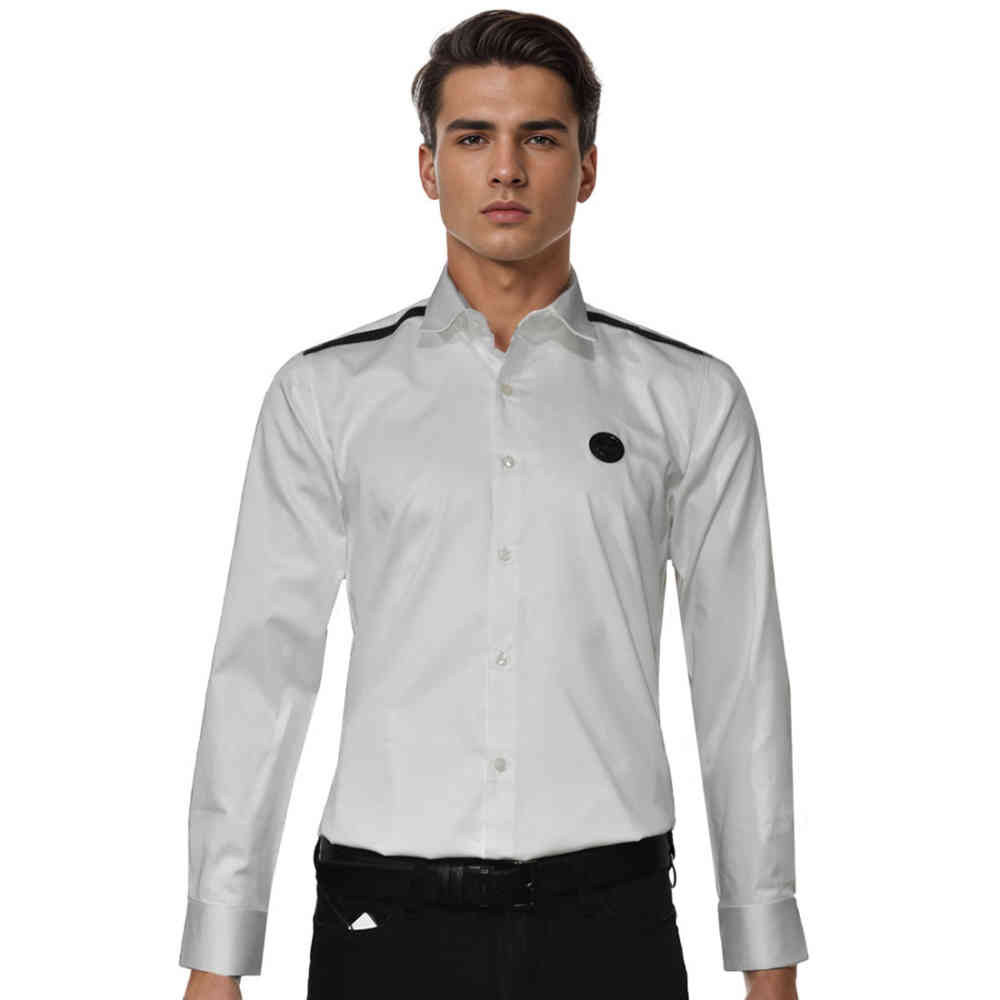 White Balmain logo Print Black Premium Cotton Shirt