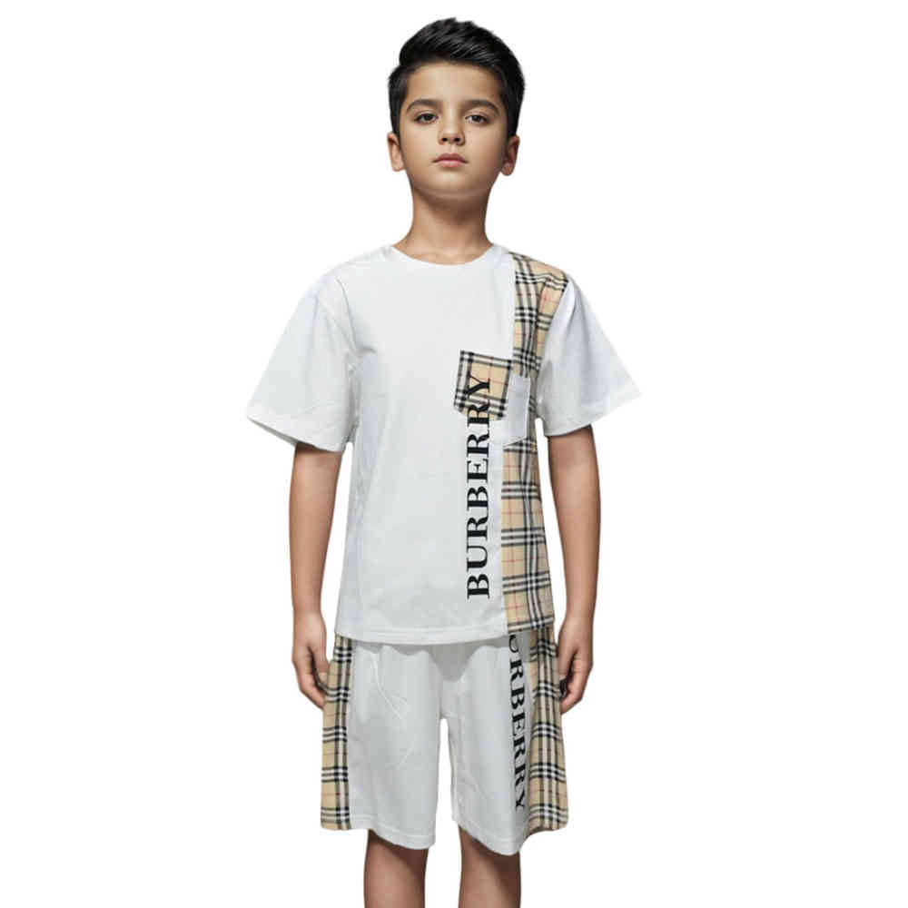 White Burberry Black Premium Quality Kids Luxury Co-ord Set