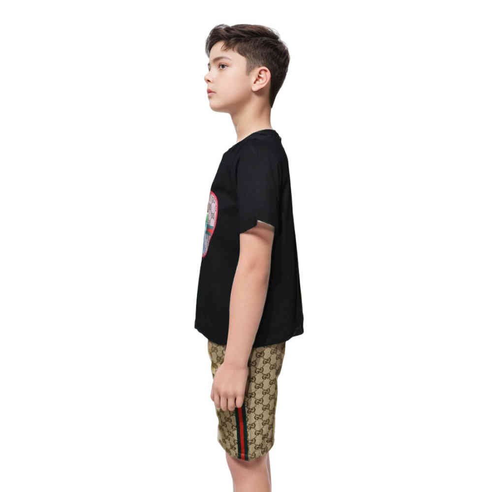 Gucci Heart Printed Black Premium Kids Co-ord Set-2
