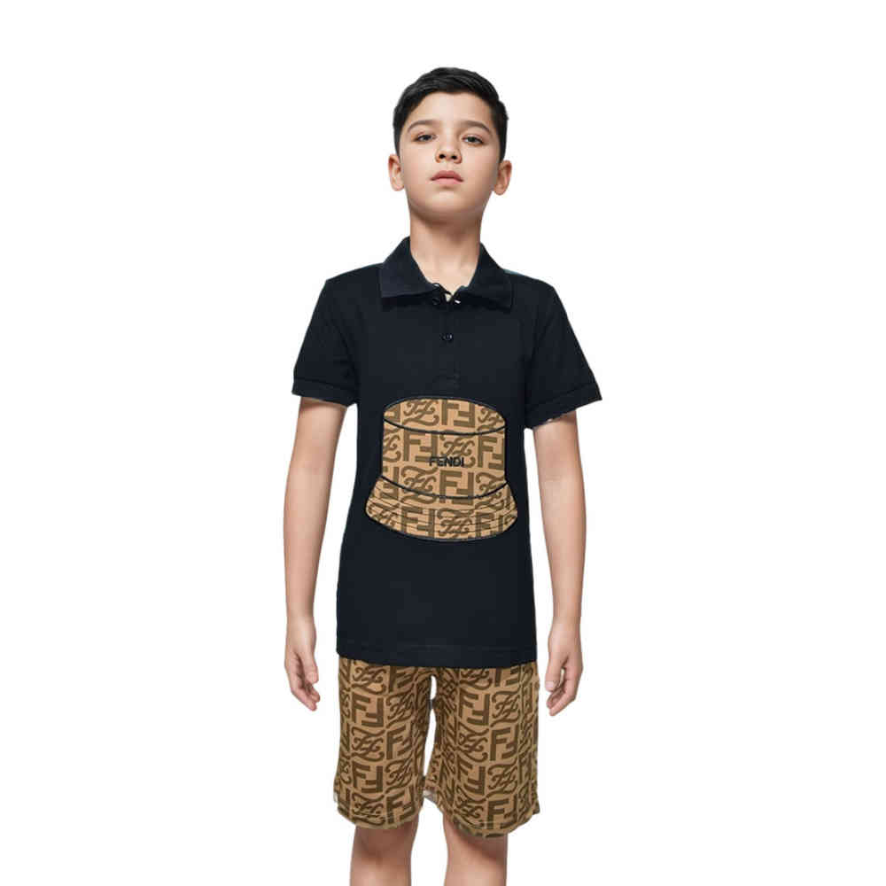 Black Fendi Printed White Premium Quality Kids Co-ord Set