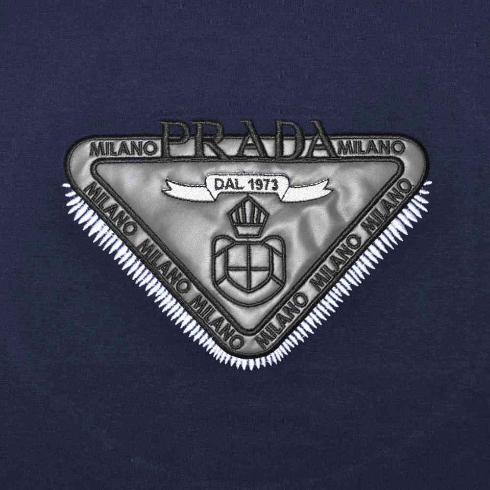 Prada Embroidered logo Navy Blue Cotton T-shirt-thumb-3
