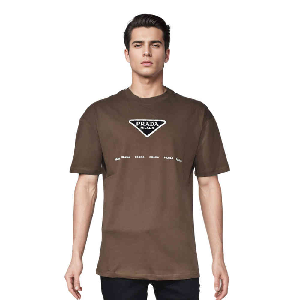 Brown Prada Printed Black Premium Cotton T-shirt