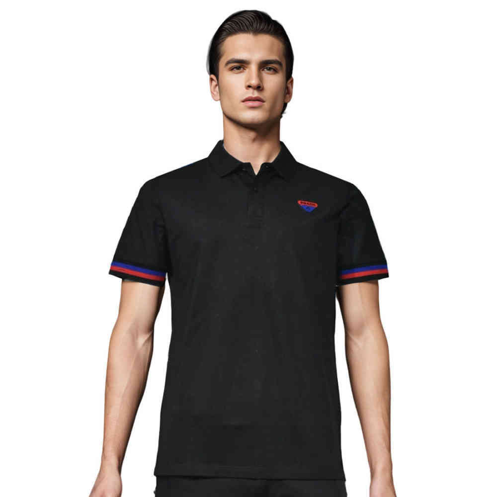 Black Prada logo Embroidery White Premium Polo T-shirt