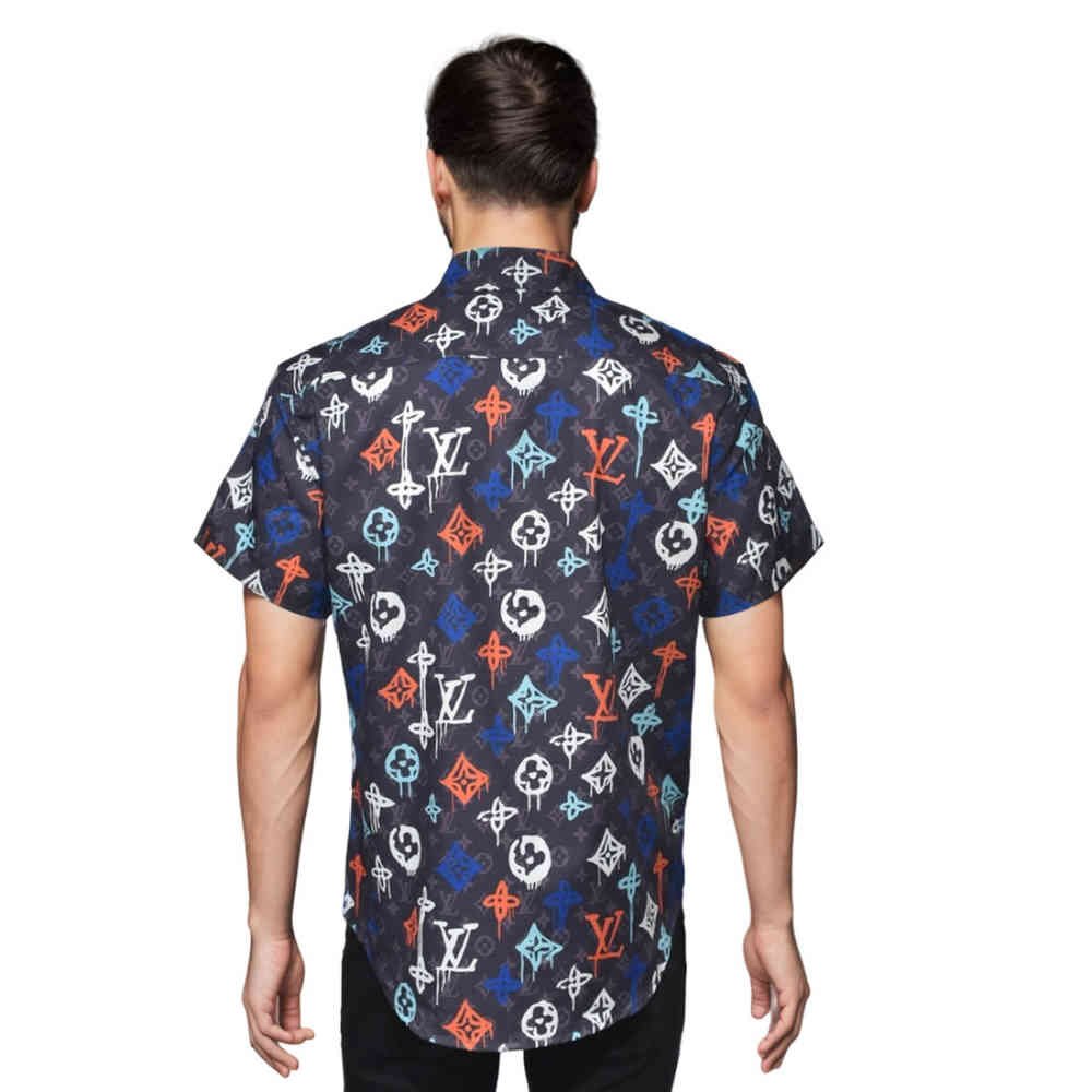 Louis Vuitton Black & Orange Premium Quality Half Sleeve Shirt-1