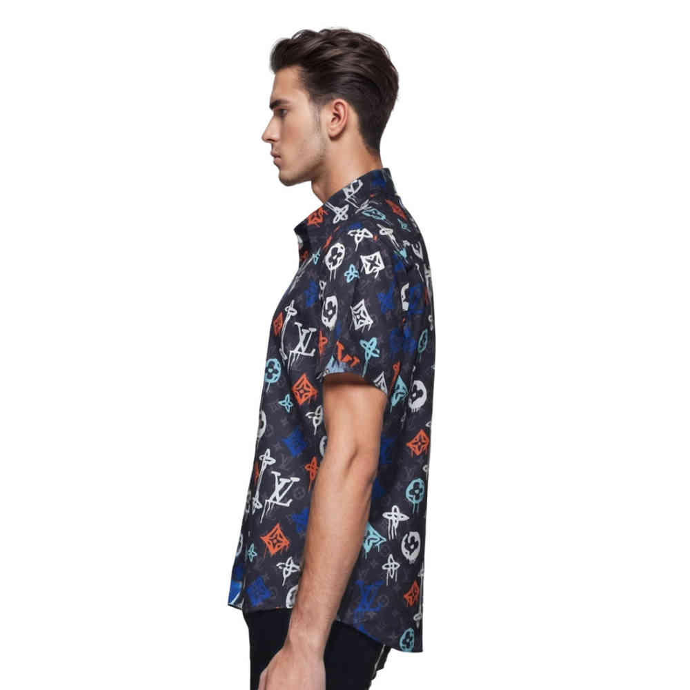 Louis Vuitton Black & Orange Premium Quality Half Sleeve Shirt-2