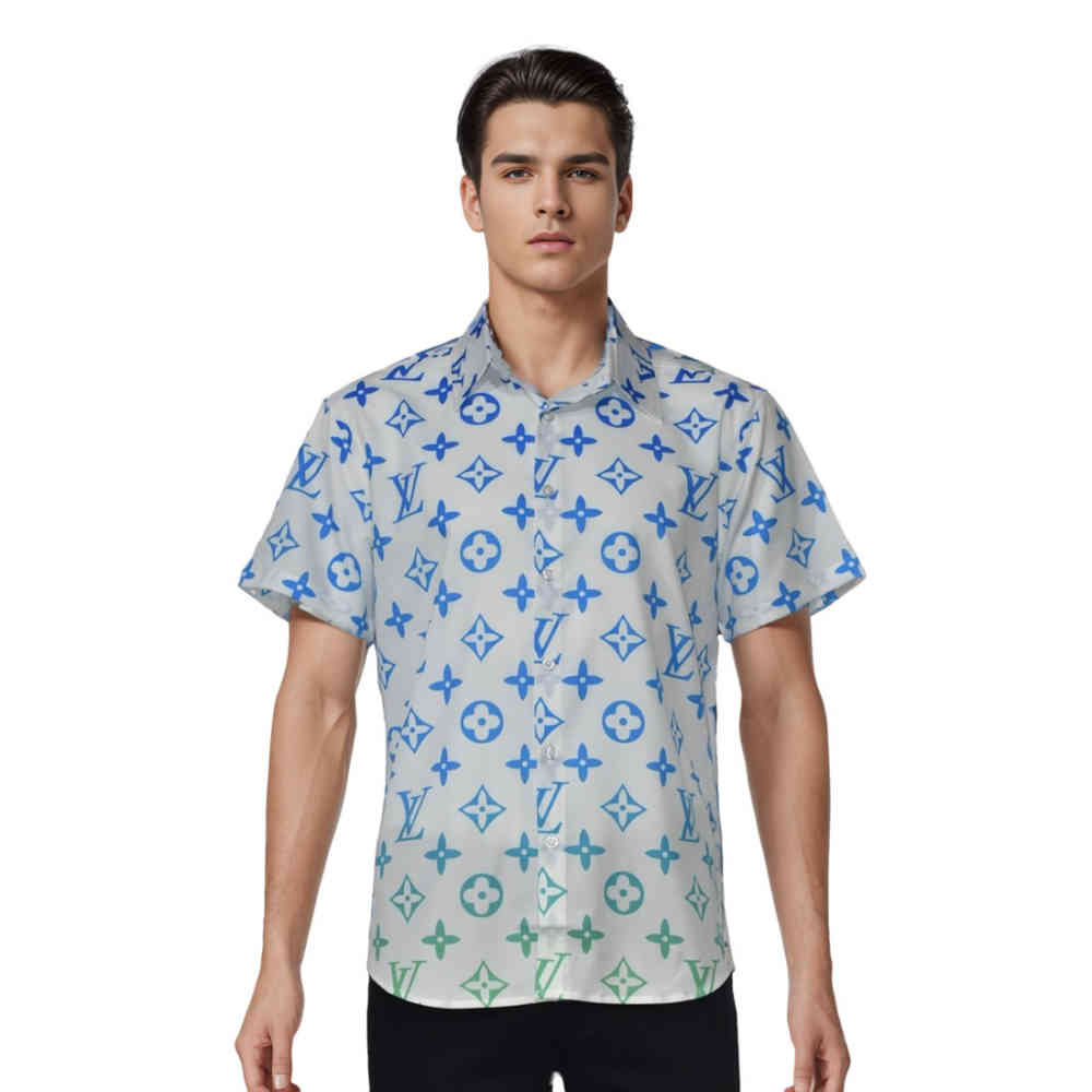 White Louis Vuitton Black Premium Quality Short Sleeve Shirt