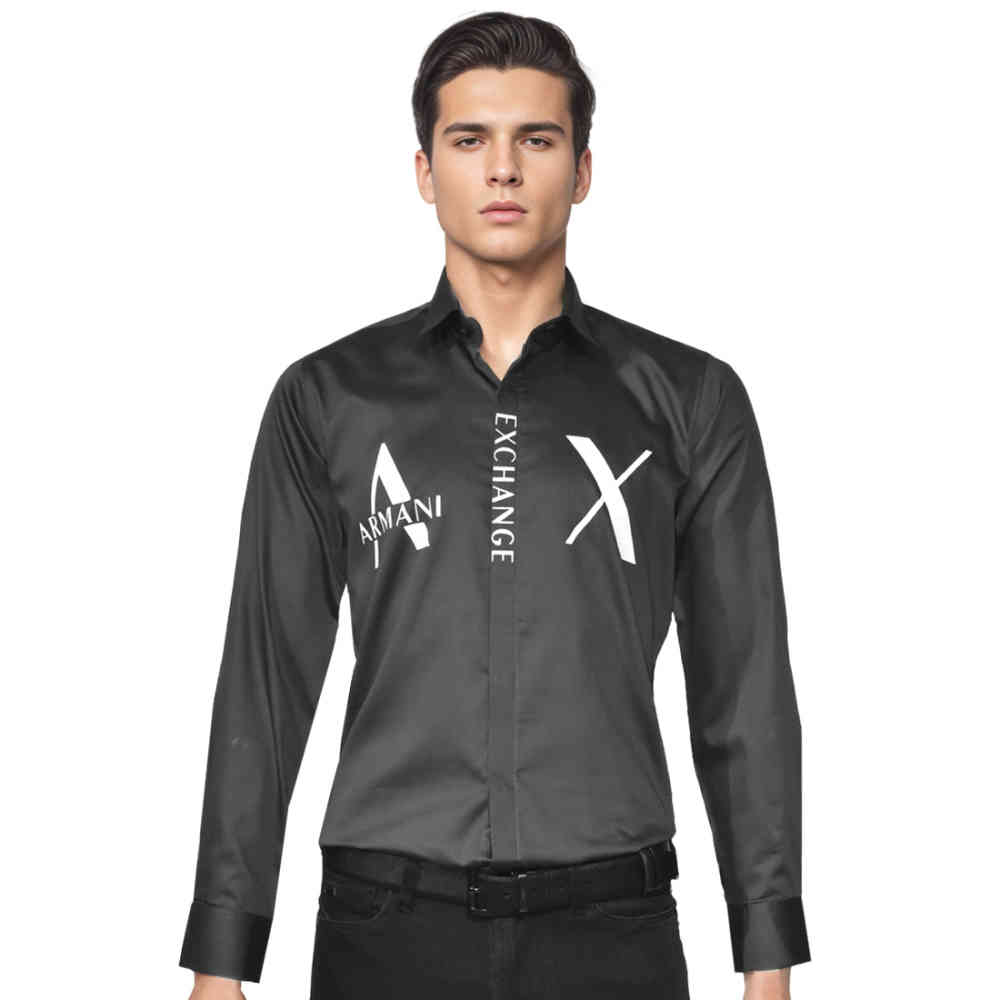 Grey Armani Exchange logo Print White Cotton Shirt