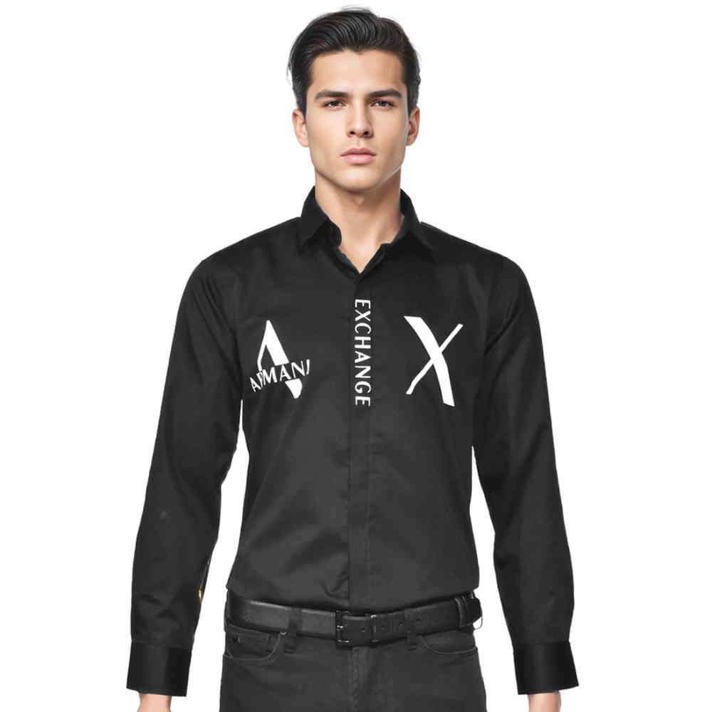 Black Armani Exchange logo Print White Cotton Shirt