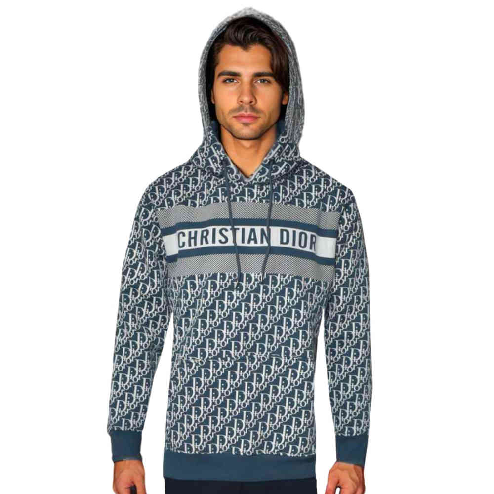 Blue Dior Brown Monogram Printed Premium Hoodie