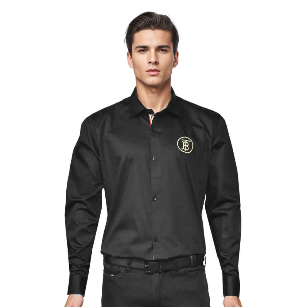 Black Burberry TB Embroidery White Cotton Shirt