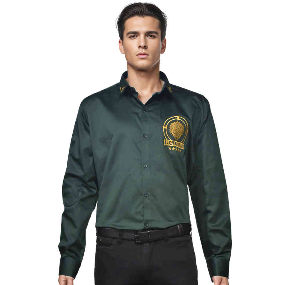 Green Balmain Embroidered Wine Premium Cotton Shirt