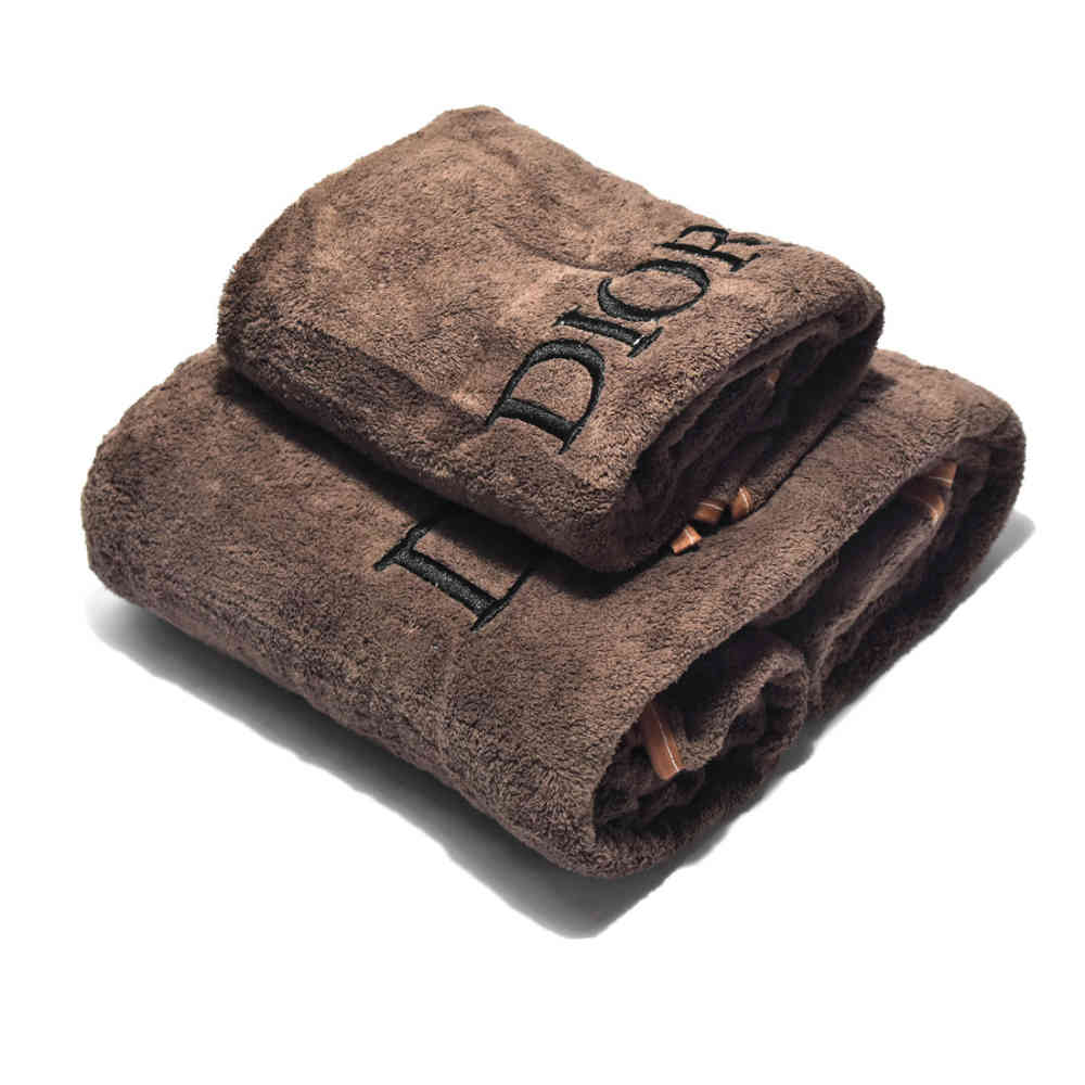 Brown Dior Embroidered logo Blue Premium Towels - Set of 2
