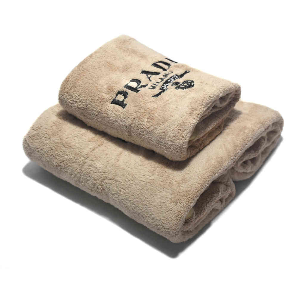 Brown Prada Embroidered logo Dark Blue Towels - Set of 2