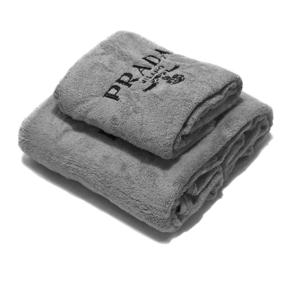 Grey Prada Embroidered logo Dark Blue Towels - Set of 2