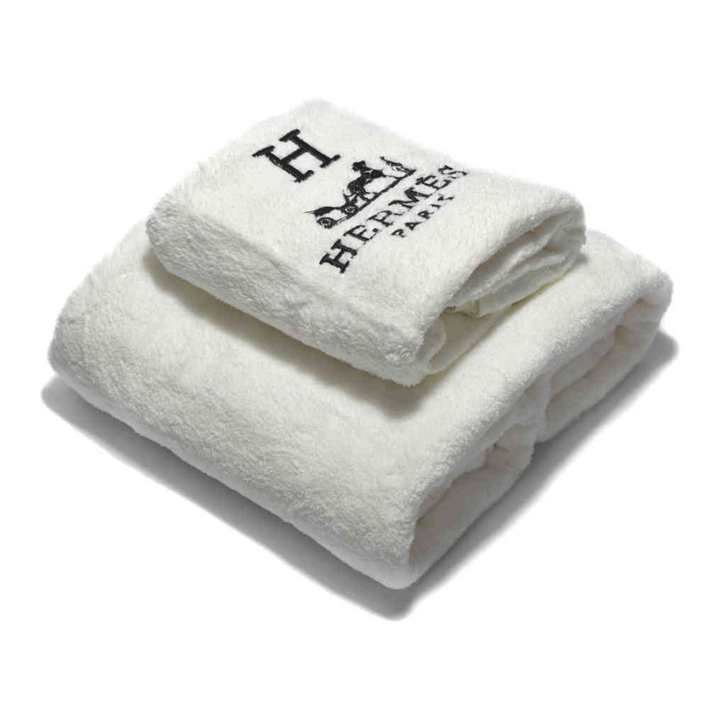 Off White Hermes Paris Embroidery Logo Light Brown Towels - Set of 2