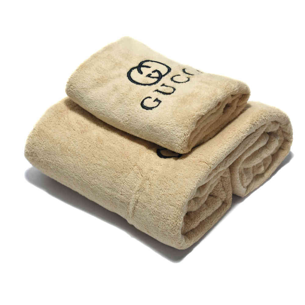 Light Brown Gucci Embroidery logo Dark Grey Towels - Set of 2