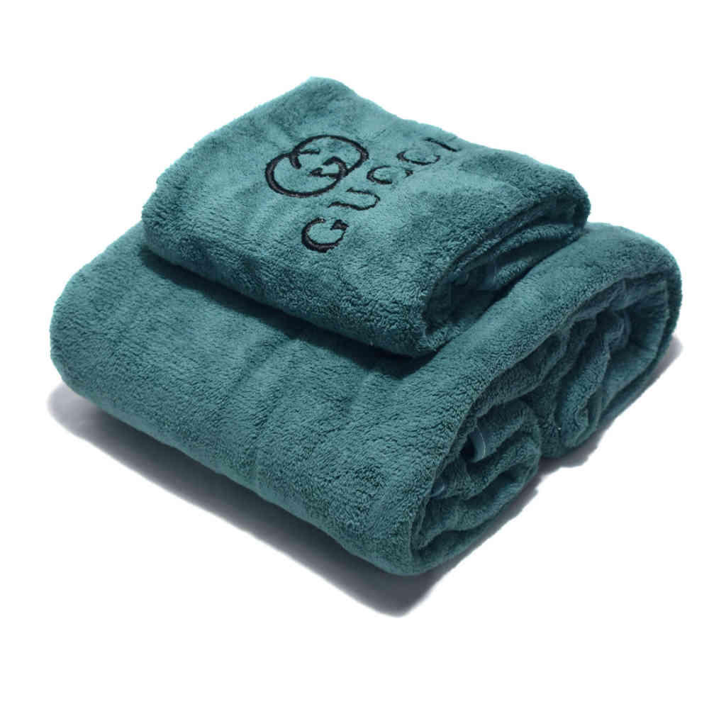 Green Gucci Embroidery logo Dark Grey Towels - Set of 2