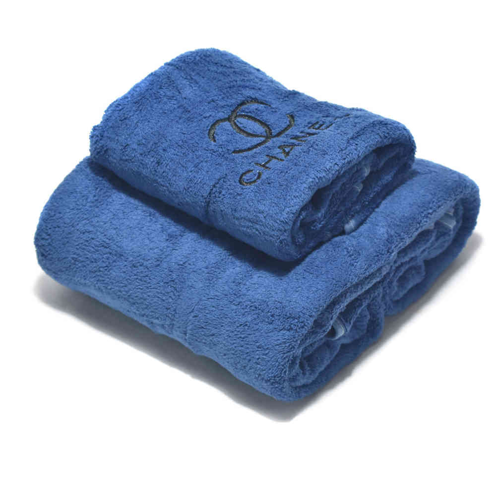Chanel Embroidered logo Dark Blue Towels - Set of 2-thumb-0