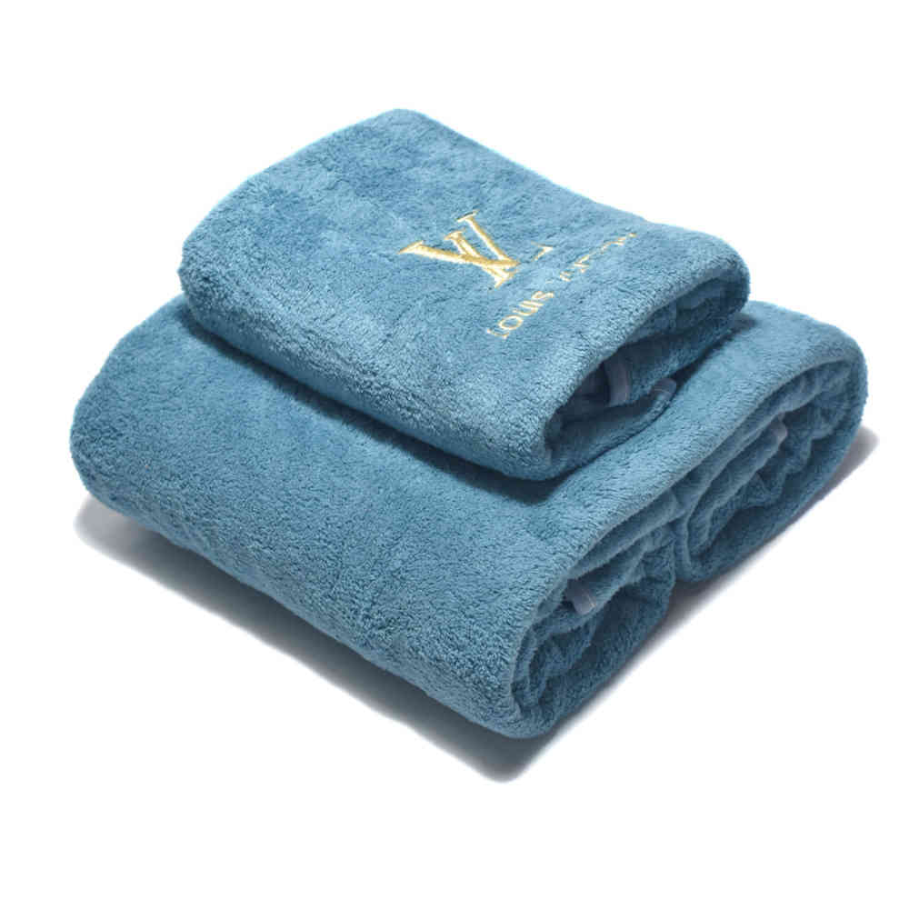 Sky Blue Louis Vuitton Embroidered logo Purple Towels - Set of 2