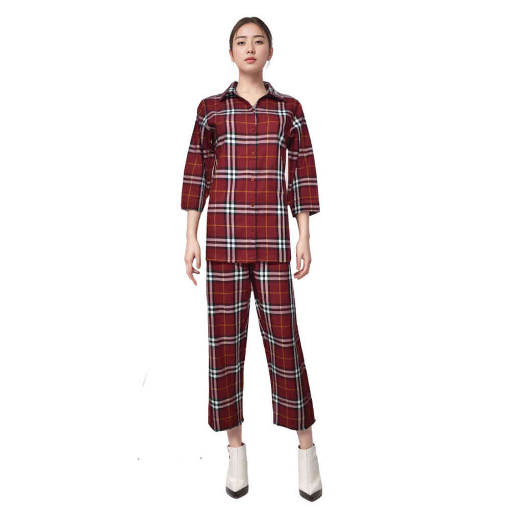 Burberry Wine Check Premium Cotton Co-ord Set-1