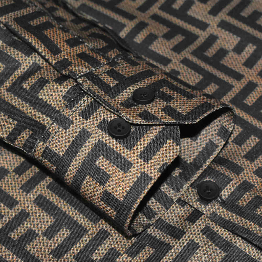 Fendi logo Print Brown Premium Cotton Shirt-5