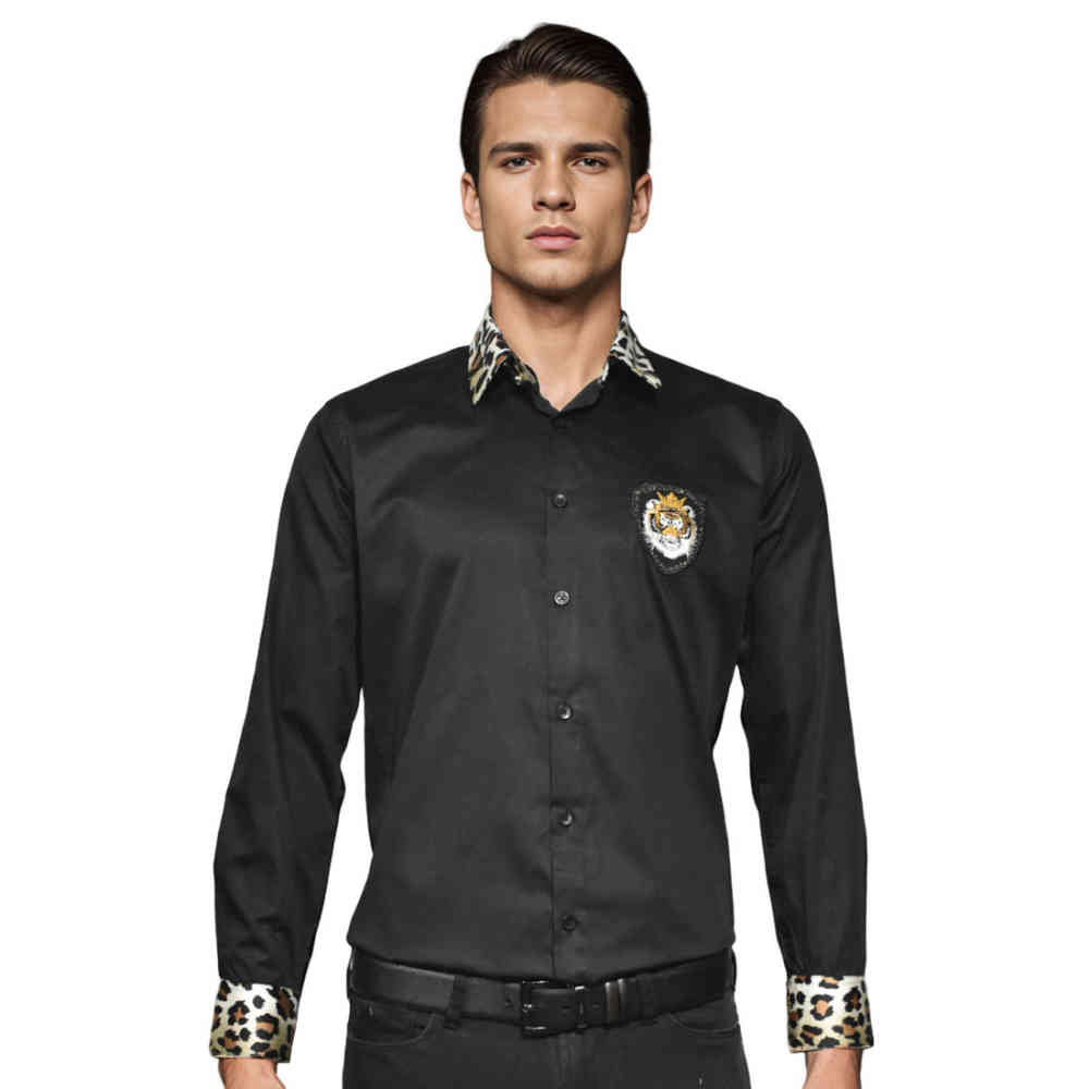 Black Balmain Tiger Embroidered White Premium Shirt