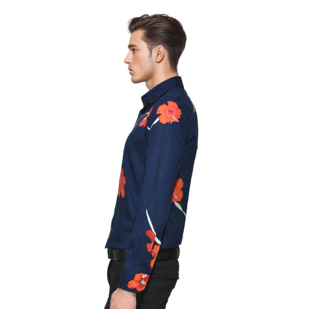 Dior Floral Printed Blue Premium Cotton Shirt-2