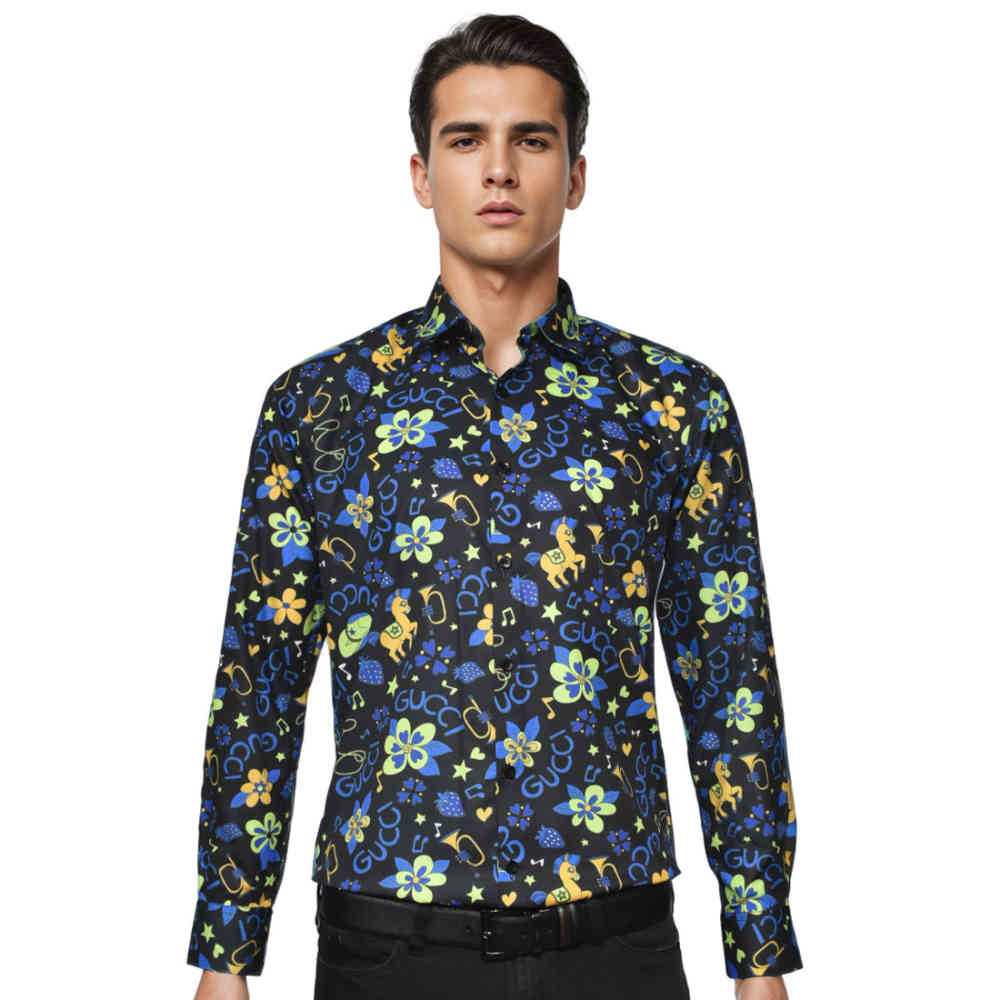 Black Gucci Cream Premium Printed Cotton Shirt