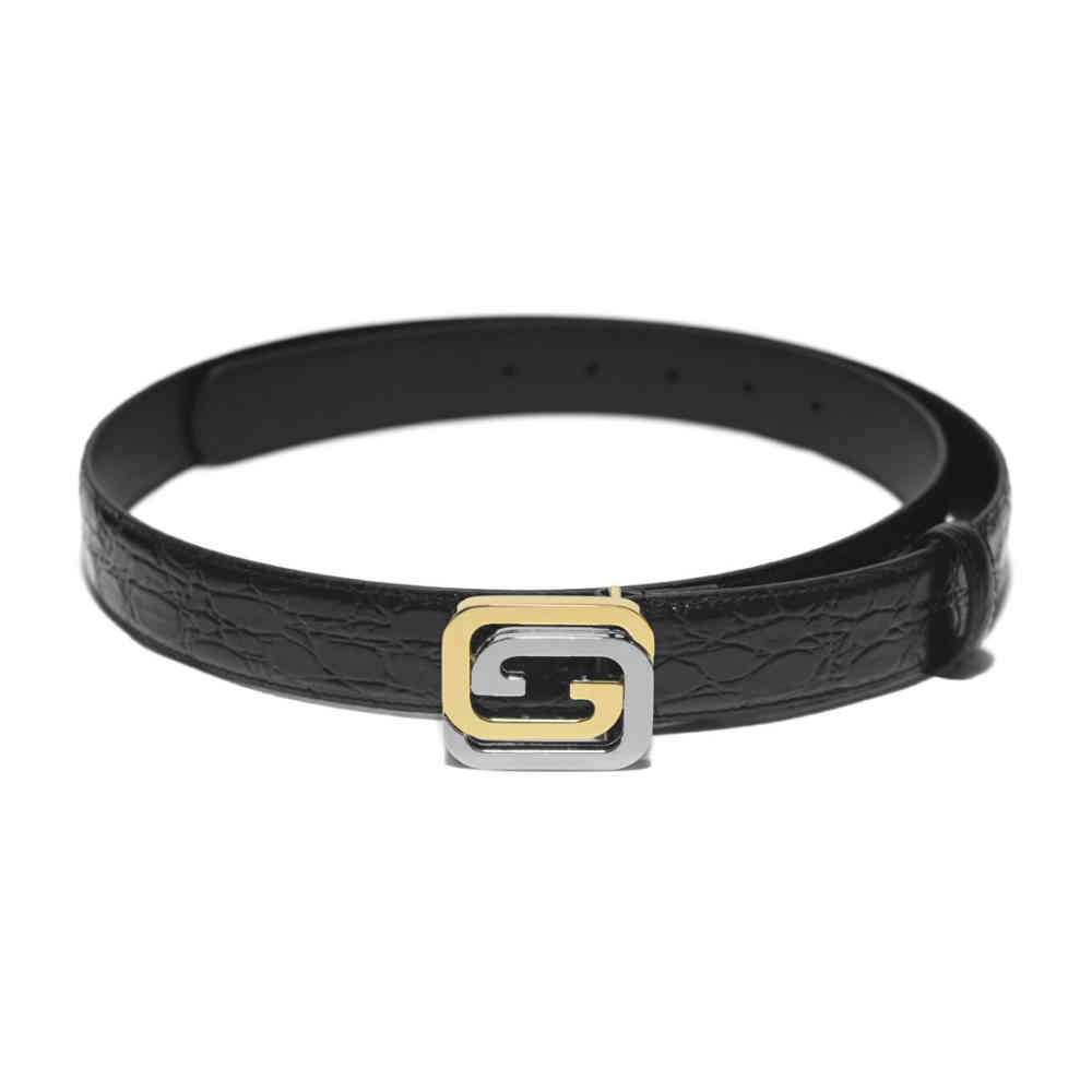 Silver Golden Gucci Black Reversible belt with squared Interlocking