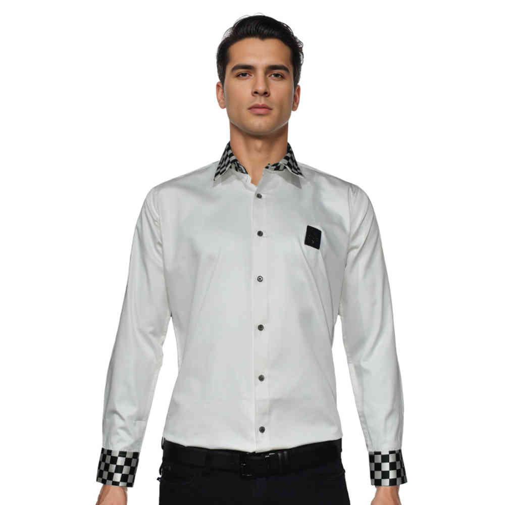 White Prada logo Patch Black Premium Cotton Shirt